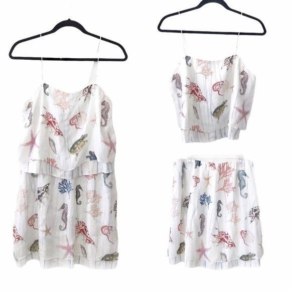Club Monaco 100% Silk Beach Print Skirt and Top Matching Set - Picture 1 of 16